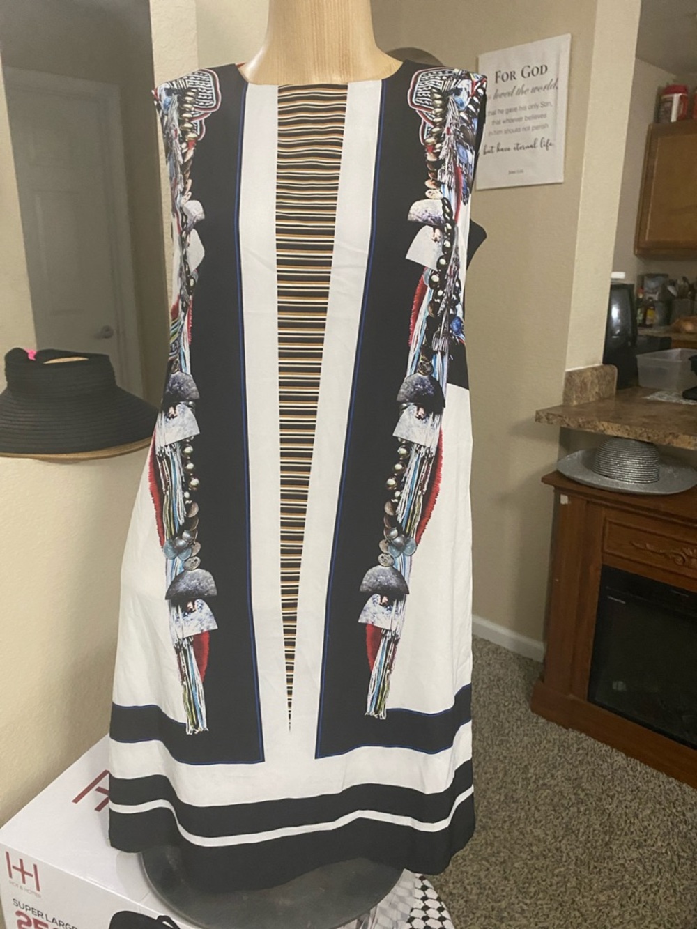 Sleeveless Nautical Stripe Embellished Shift Dress - White & Navy